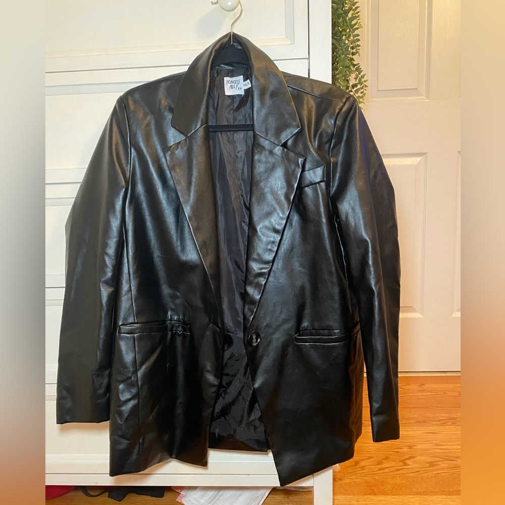 Princess Polly Jocelyn Faux Leather Blazer Black